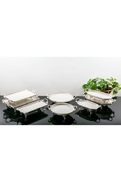 AlyaHomeAksesuar 8 Parça Klasik Ayaklı Gümüş Detaylı Porselen Seti