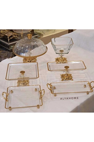 AlyaHomeAksesuar 6 Parça Klasik Ayaklı Sunum Seti Gold