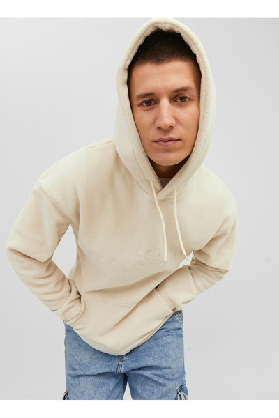 Jack & Jones Kapüşon Yaka Krem Erkek Sweatshırt 12242470_JORSILVERLAKE FLEECE...