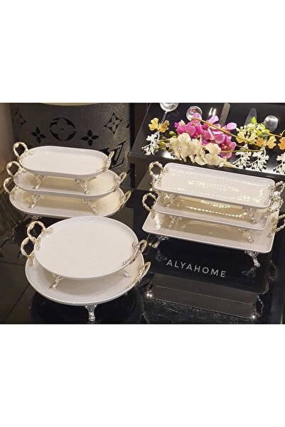 AlyaHomeAksesuar 8 Piece Porcelain Set with Handle Silver