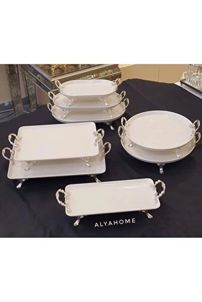AlyaHomeAksesuar 8 Piece Porcelain Set with Handle Silver