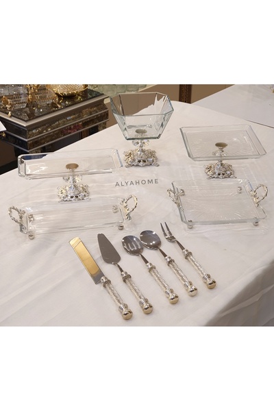 AlyaHomeAksesuar طقم عرض كلاسيكي فضي مكون من 10 قطع