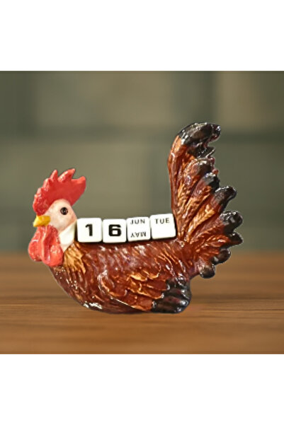 esdekor Horoz Takvim Seti Masaüstü Kahverengi Ve Zarlı 5 Parça Şık Porselen Gün Ay Hafta Dekoratif Biblo