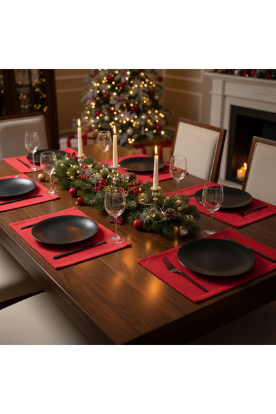 PİKKO HOME 6'lı Kırmızı Kadife Dokulu Amerikan Servisi(YILBAŞI)