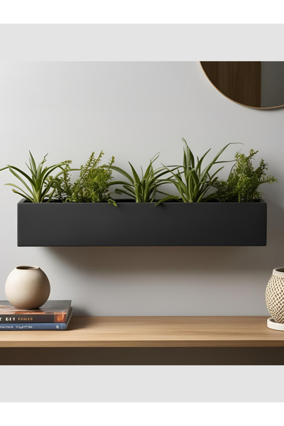 Dekor Modern Duvar Tipi Uzun Saksı – Mat Siyah (24.5X6.5CM)