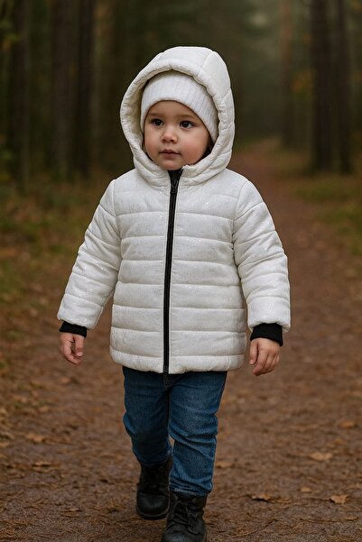 DUBLİNO KİDS Shiny Silvery Plush Inside Water and Windproof Hooded Girl's Coat