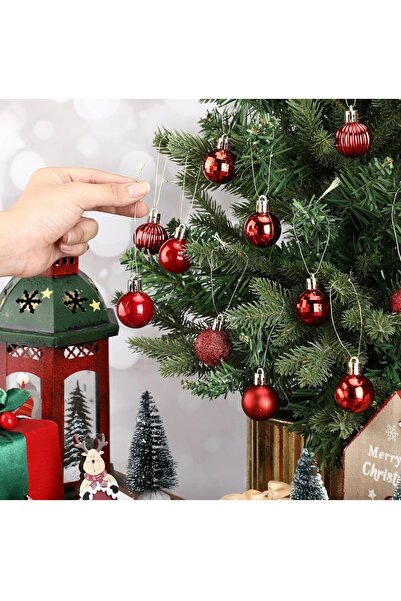 Yenigeldi Σετ 12 Κόκκινες Χριστουγεννιάτικες Μπάλες 3 εκ., Μπάλα Χριστουγεννιάτικου Δέντρου, Μπάλα Πεύκου