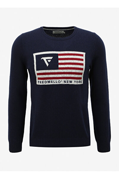 Fred Mello Bisiklet Yaka Lacivert Erkek Sweatshırt FM23W23MG