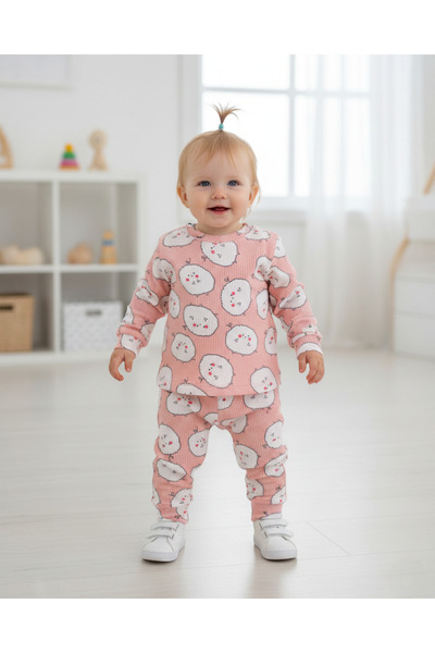 Ege Bebek Kız Bebek Ayıcık Baskılı İnce Mevsimlik Gecelik Pijama Takımı, Esne...