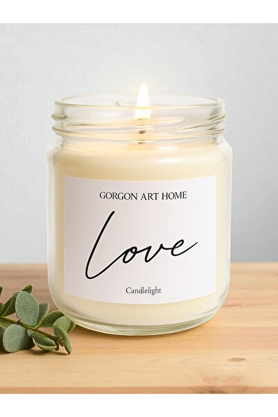 Gorgon Art Home Dekoratif Etiketli Love Yazılı Cam Kavanozda Mum