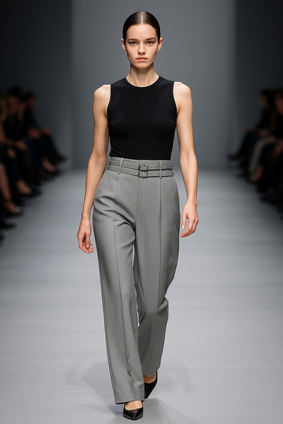 HANIMCA GİYİM Double Belt Model Winter High Waist Side Pocket Lycra Pants