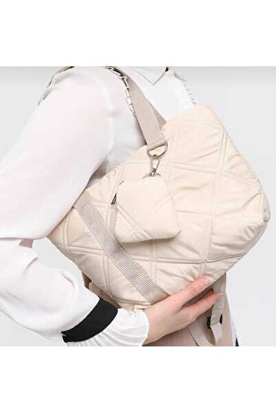 MODANTA Gray Stylish Puff Women's Hand and Shoulder Bag (Cream) with Quilted ...