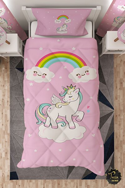 Talia Home Unicorn Patterned Unicorn Single Children's Quilt Sleeping Set