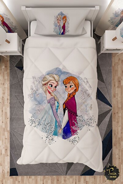 Talia Home Frozen Elsa and Anna Patterned Single Children's Quilt Sleeping Set