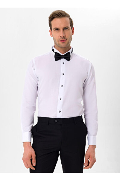 SÜVARİ Slim Fit Ata Yaka Düz Siyah Erkek Gömlek GM3000900238