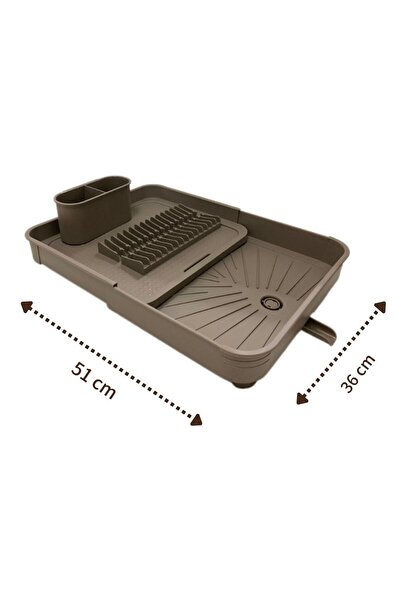 ViZKA Açılır Kapanır Bulaşık Kurutma Sepeti, Sürgülü Tabaklık Bulaşıklık /Kahverengi