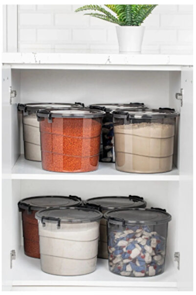 Stile Cucina حاوية ميجا بوي المفيدة المكونة من 3 قطع من الدقيق المستدير - حاوية تخزين منظف بمقبض 7 لتر أنثراسيت