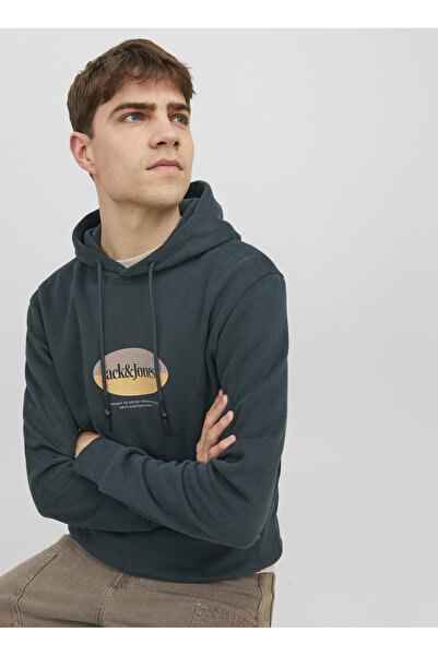 Jack & Jones Kapüşon Yaka Koyu Yeşil Erkek Sweatshırt 12242197_JORDALSTON BRANDING SWEAT