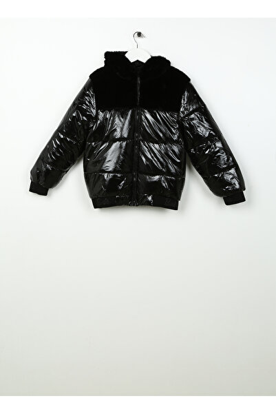 Barbie Siyah Kız Çocuk Kapüşonlu Kürklü Mont 23WB-103