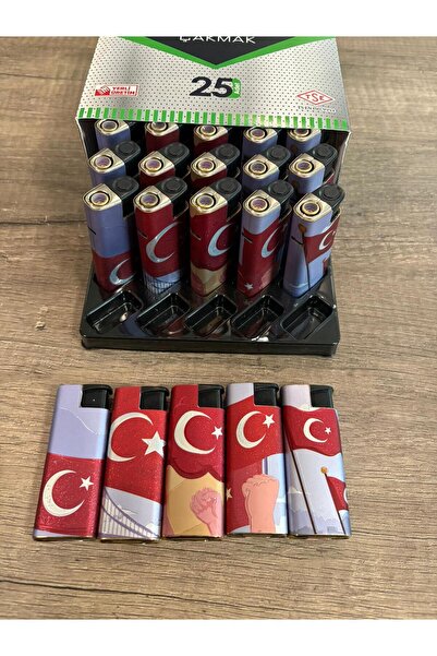 Koko BKJET 1975 Izgaralı Türk Bayraklı Metal Yeniden doldurulabilir Lüks Çakmak 25 Adet