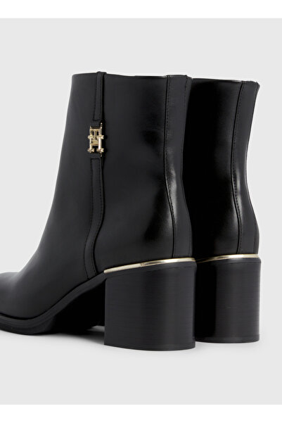 Tommy Hilfiger Černé dámské kožené boty na podpatku FW0FW07539BDS