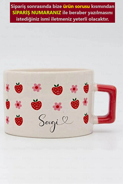 Öz Kupa Çilekli Çiçekli Kişiye Özel İsimli Minimalist Lüks Nescafe Fincanı