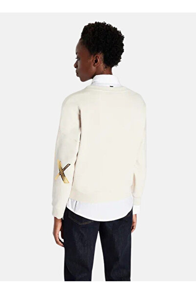 Armani Exchange V Yaka Baskılı Beyaz Diz Üstü Kadın Elbise 6RYA70