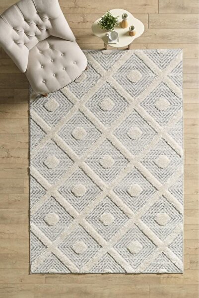 Carpettex Halı Yumuşak Bukle Tabanlı Modern kabartmalı 3D Kare Dalga Desenli ...