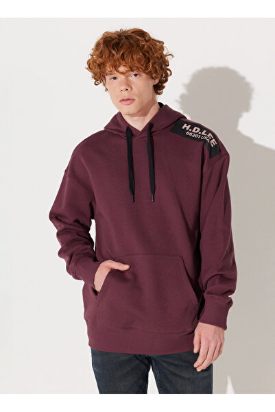 Lee Kapüşon Yaka Bordo Erkek Sweatshırt L232275838 Loose Fit Sweatshirt