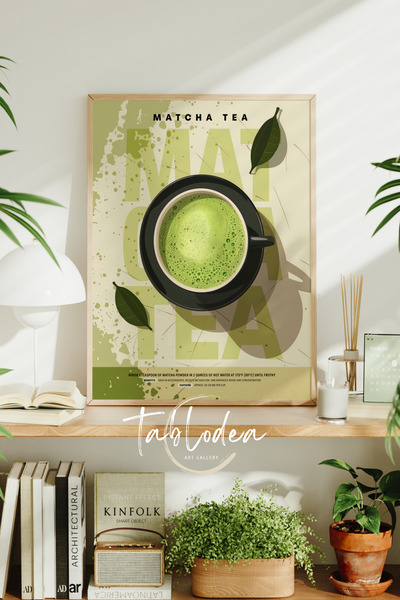 tablodea Tablou decorativ modern înrămat cu tematică ceai Matcha, pentru colț...
