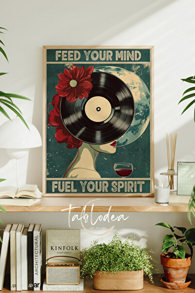 tablodea Tablou „Hrănește-ți mintea”, Tablou cu ramă din lemn, Poster retro î...