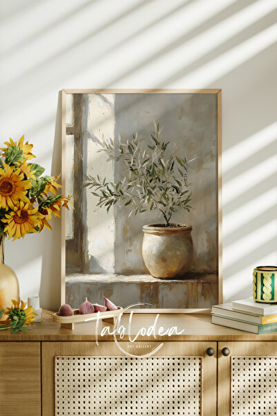 tablodea Zeytin Ağacı Temalı Vintage Çerçeveli Poster Tablo TD Minimalist Zeytin Dalları Modern Duvar Tablosu