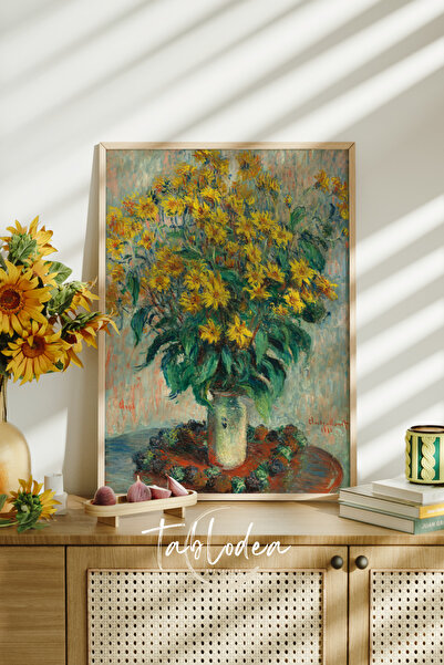tablodea Claude Monet, Jerusalem Artichoke Flowers, Ahşap Çerçeveli Tablo, Çiçekli Vintage Poster Tablo