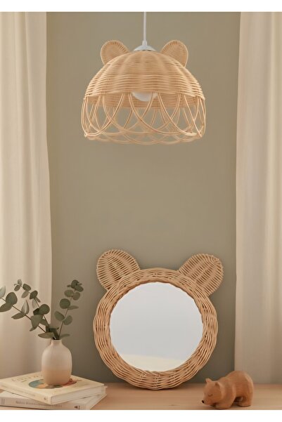 nndsgn Rattan Bambu Tavşan kulak Avize Ayna (Beyaz duy ile gönderim olacaktır)