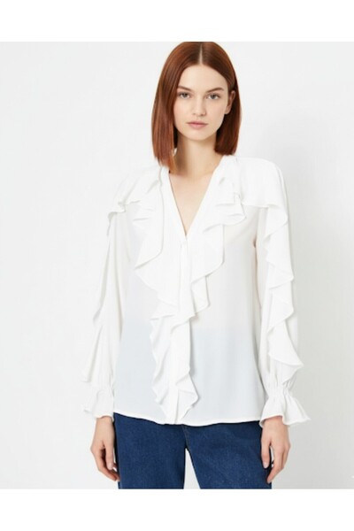 ARDSU Beyaz Fırfırlı Şİfon Gömlek