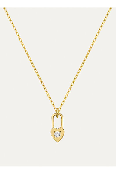 Gimora Gümüş Üzeri 14 Ayar Altın Kaplama Kalp Kilit Kolye Beden: BEDENSIZ