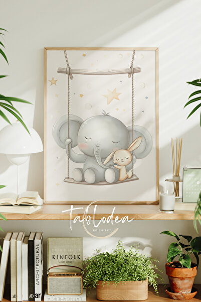 tablodea Poster înrămat pentru camera bebelușilor cu model elefant drăguț pe ...