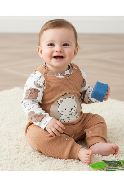 Ege Bebek Baby Boy 0-3-6-9 Months Bear Printed Salopet / Gardener Jumpsuit an...
