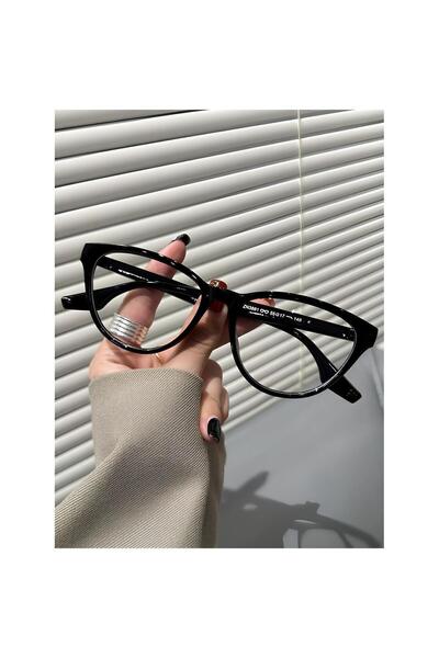 LOOKUP NEW Siyah Cat Eye 56 Ekartman Kemik Şeffaf Kadın Erkek Unisex Mavi Işı...