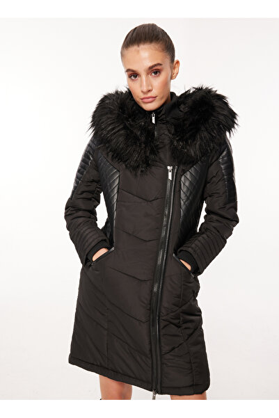 ONLY Siyah Kadın Kaban ONLNEWLINETTE FUR HOOD COAT OTW