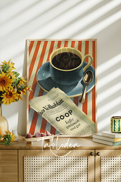 tablodea Retro Kahve Köşesi Duvar Dekoru Çerçeveli Poster Tablo, Minimalist Dekoratif Vintage Mutfak Tablosu