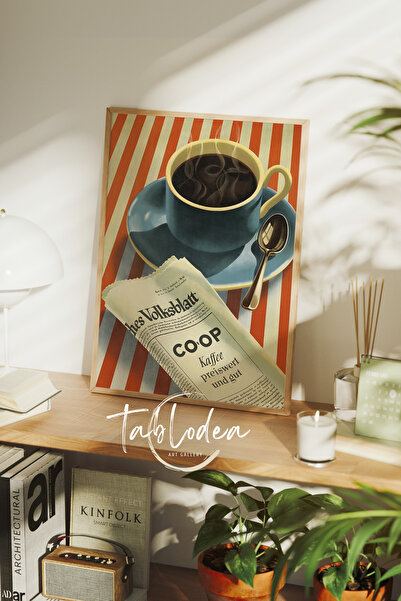 tablodea Retro Kahve Köşesi Duvar Dekoru Çerçeveli Poster Tablo, Minimalist Dekoratif Vintage Mutfak Tablosu