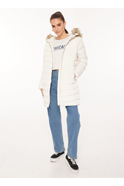 ONLY Kırık Beyaz Kadın Kaban ONLELLAN QUILTED HOOD FUR COAT CC O