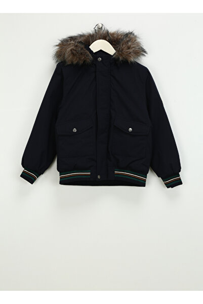 name ıt Lacivert Erkek Çocuk Kapüşonlu Normal Bel Kürklü Mont NKMMILLER BOMBER JACKET