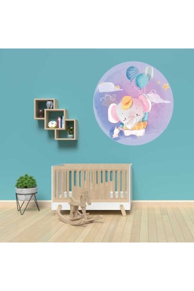 KT Decor Putovanje zeca balonom, slon i beba Duar, nalepnica - dečija soba
