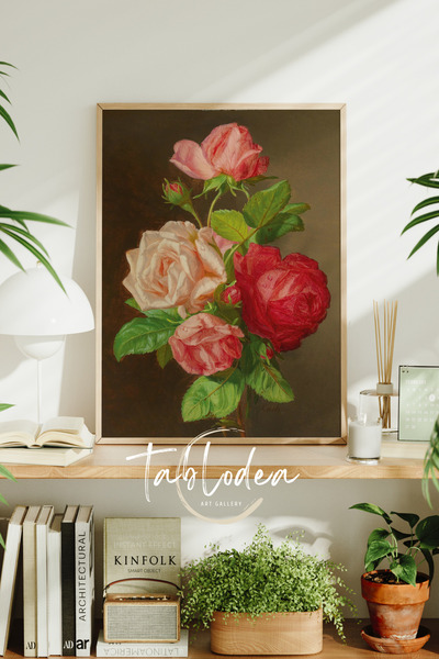 tablodea Tablou cu poster înrămat cu trandafiri vintage, pictură murală decor...