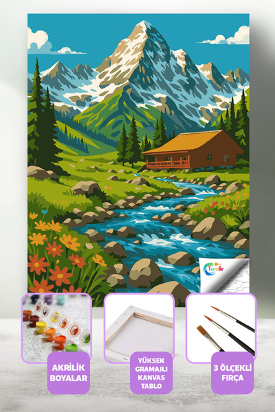 Tuvalle Yayla Deresi Sayılarla Boyama Seti, Hobi Seti, 40X50 Tablo, Fırça Boy...