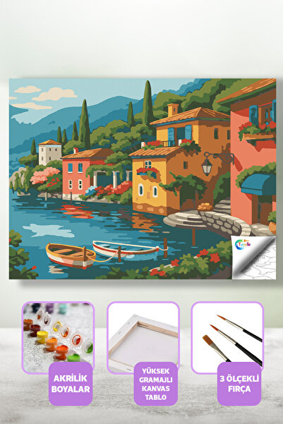 Tuvalle Sayılarla Boyama Seti, Hobi Seti, 40X50 Tablo, Fırça Boya, Numaralı T...