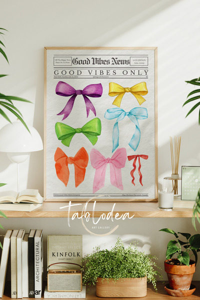 tablodea Tablou cu ramă cu tematică de ziar Aura, cu funde, stil Pinterest, P...