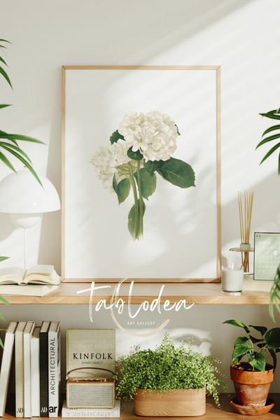 tablodea Tablou vintage cu flori de hortensie, Poster vintage înrămat, Pictur...